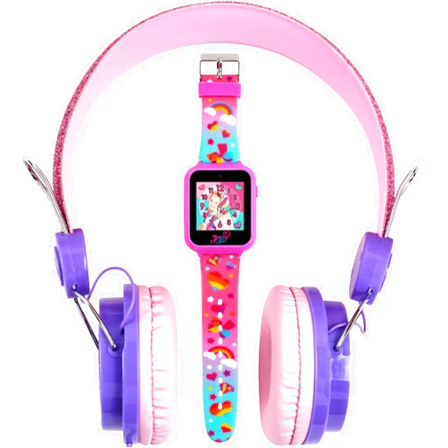 Accutime JoJo Siwa Headphone and Smart Watch Combo Set - Interactive Learning Games, Adjustable Pink Headphones, Multi Watch Faces, Ideal for Girls 6+