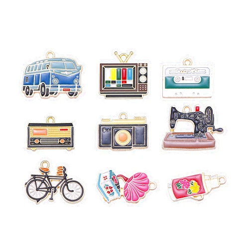 KitBeads 20pcs Vintage Camera Charms Mixed Style Television Bicycle Kettle Bus Charms Enamel Sewing Machine Charms for Jewelry Making