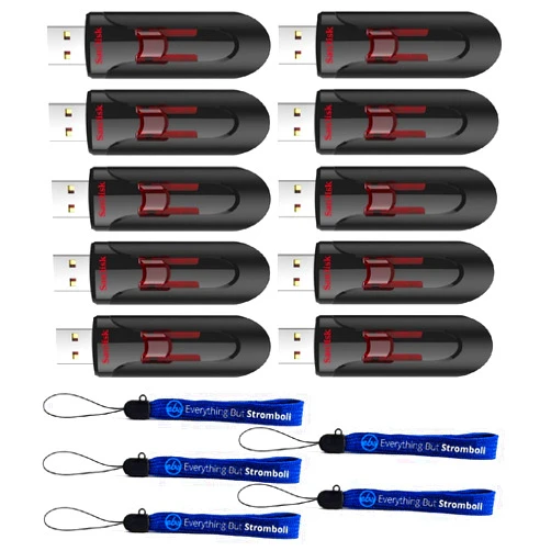 SanDisk 64GB Cruzer Glide 3.0 USB Flash Drive (10 Pack Bundle) Jump Drive Pen Drive Works with Laptop Computers with USB 2.0/3.0 Port (SDCZ600-064G-G35) Plus (5) Everything But Stromboli (TM) Lanyard