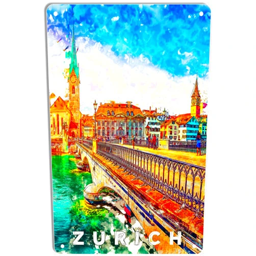 QIRIUS Metal Tin Sign Zurich Poster Wall Decor Fun for Home Kitchen Bar Pub Man Cafe Room Garage Vintage Retro Plaque 12x8 Inch