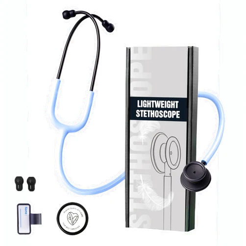 FriCARE Dual Head Stethoscope - Stethoscopes for Nurses, Medical Nursing Students, Paramedics/EMT/LVN/VNA Backup - FSA/HSA Eligible Estetoscopio, Frost Blue Tube, Matte Black Chestpiece