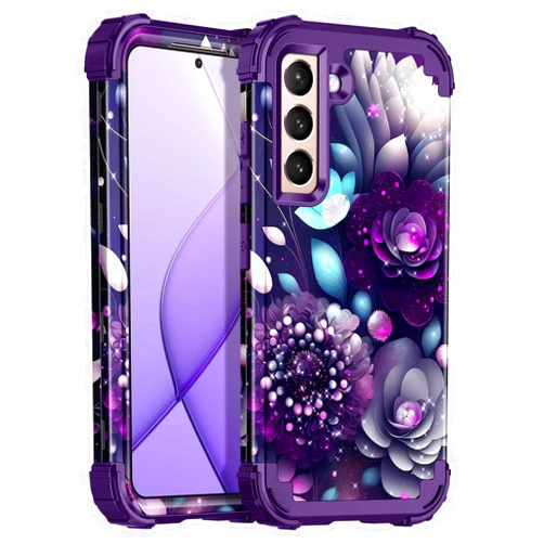 Casetego Compatible with Galaxy S21 5G Case,Floral Three Layer Heavy Duty Sturdy Shockproof Full Body Protective Cover Case for Samsung Galaxy S21 5G 6.2 inch,Dark Flower