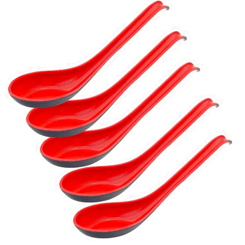 JSYPWEIJIE 5 Pack Plastic Rice Spoons Rice Spoons Chinese Won Ton Soup Spoon Asian Plain Style Soup Spoons