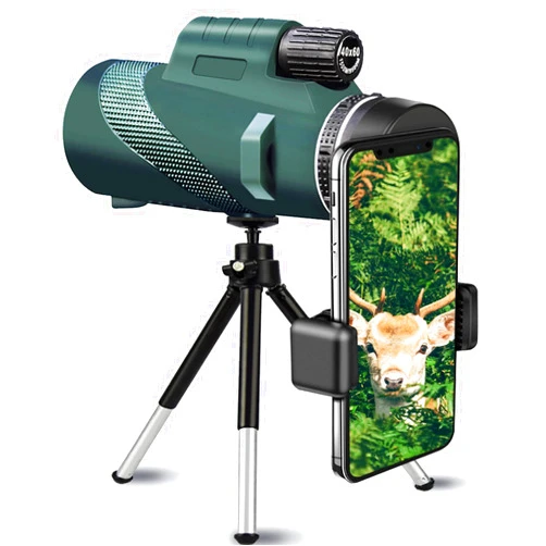 Etigood Monocular Telescope for Smartphone, 40X60 High Power BAK4 Prism with Smartphone Holder &Tripod, Waterproof Shockproof Monoculars for Adults Bird Watching Travling, Concert, Green