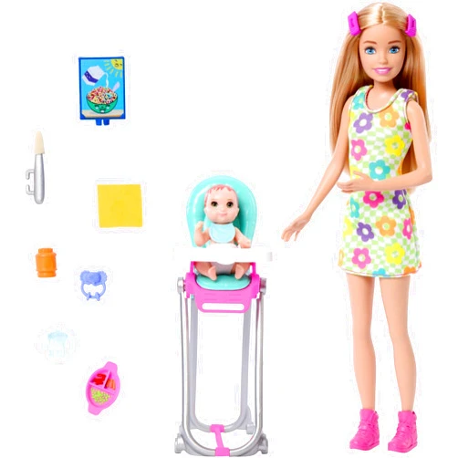 Barbie Skipper Doll & Playset with Accessories, Babysitting Set Themed to Mealtime, Color-Change Toy Play