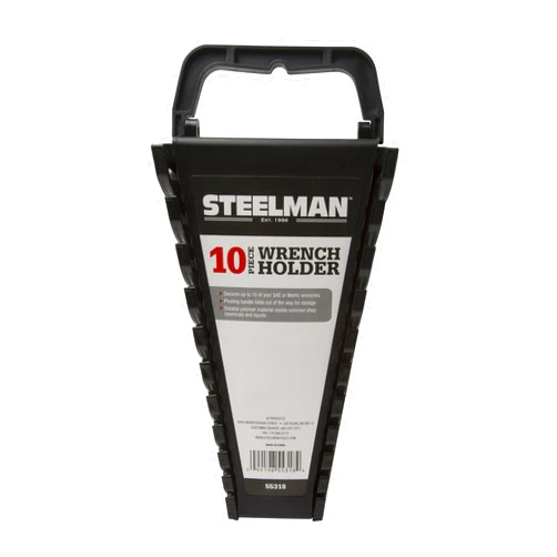 Steelman Universal 10-Tool Wrench Holder/Organizer for Mechanics, Conforming Slots, Handle for Carrying or Hanging Garage Storage, Black