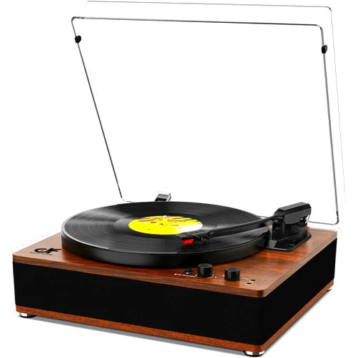 DANFI AUDIO DF Vintage Record Player with Built-in Speakers, Wireless Bluetooth Input/Output Turntable 3 Speed Vintage Vinyl LP Player with Full-Size Platter, Auto-Stop, RCA/AUX/Headphone Out, Walnut