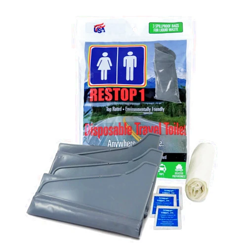 RESTOP 1: Portable Toilet Waste Bags for Liquids Only with Toilet Paper and Wet Wipes (Leak Proof Urinal Bags) - Pack of 1 (Each Pack Contains 3 Urinal Bags)