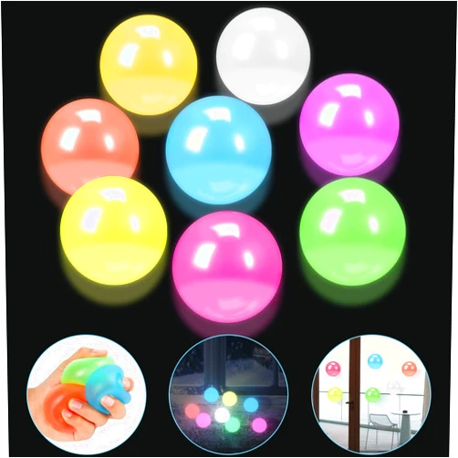 MIMIDOU 8 Pieces Glowing Sticky Balls, Very Elastic Squishy Balls That Glow in The Dark and Stick to The Ceiling, Ceiling Balls Great for Children's Parties, Stress Relieving Balls for Stress and Anxiety .