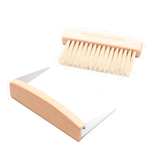 Jepich Mini Dustpan and Brush Set Wood Small Metal Dust Pan Natural Table Top Handy Brush for Sweeping