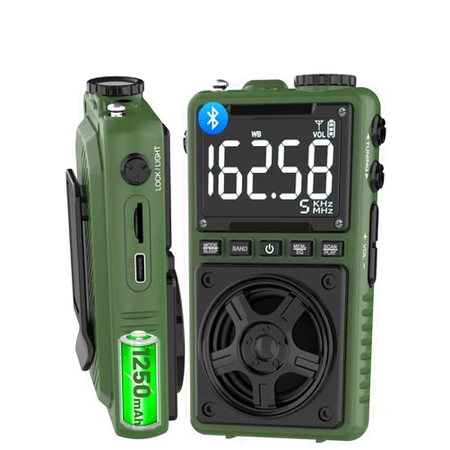 Jazmm Bluetooth AM FM Shortwave Radio with NOAA Weather Alert,1250mAh Rechargeable Portable Pocket Radio with Best Reception,5W Big Speaker, Digital Tuner and Earphone,Support SD Card and USB MP3 Player