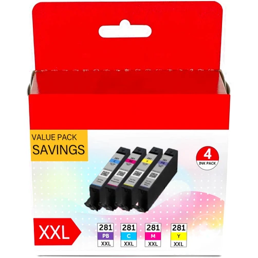 ETBFIT CLI-281XXL Printer Ink Cyan Magenta Yellow Photo Blue Replacement for Canon 281 Ink cartridges Combo Pack for Canon TR7520 TR8520 TR8600 TS6320 TR8622a TS6120 TS6220 TS8120 TS8220 TS9120（C/M/Y/PB）