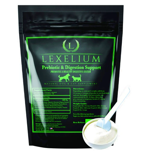 Lexelium Cat & Dog Prebiotic Digestion Supplement - Helps with Sensitive Stomach & Chronic Diarrhea – Contains Valuable Digestive Enzymes, Fiber & Prebiotics - 200g
