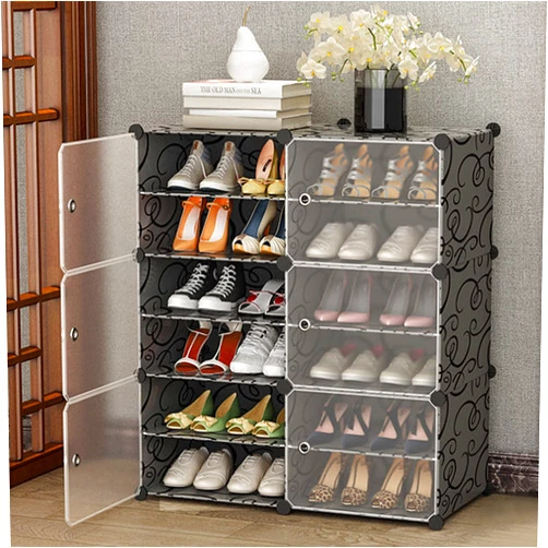 Jomifin Shoe Rack Storage Cabinet with Doors, Portable Shoes Organizer,Expandable Standing Rack, Storage Boots,Slippers,Shoes for Closet Hallway Bedroom Entryway (Black)
