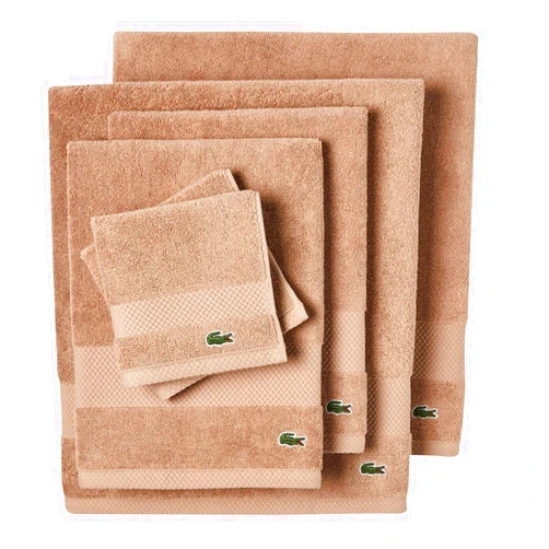 LACOSTE Heritage Supima Cotton 6-Piece Towel Set, 2 Bath Towels, 2 Hand Towels, 2 Washcloths, Sand
