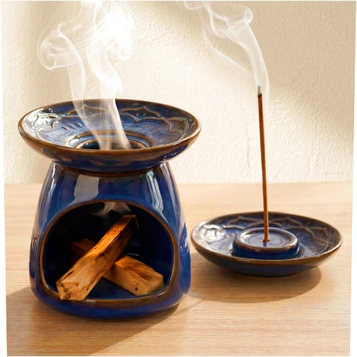 JUL WIND Palo Santo Holder Incense Burner for Sage, Ceramic Incense Holder for Sticks & Cones, 3-in-1 Chimney Burner with Detachable Lotus Stick Tray, Meditation Home Decor Gift