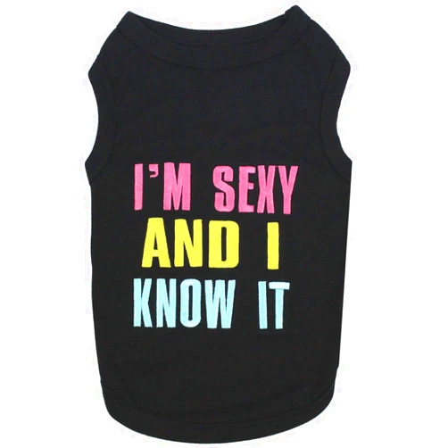 Parisian Pet Dog Cat Clothes Tee Shirts Embroidered T-Shirt Sexy and I Know It, L