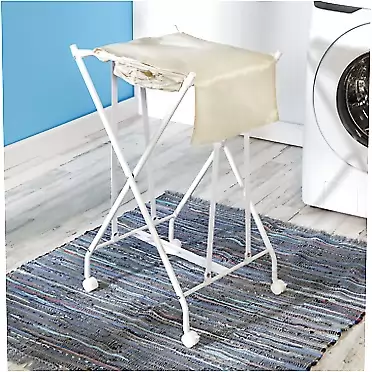 Honey-Can-Do Single Bounce Back Hamper - No Bend Laundry Basket with Wheels and Lid, White/Natural HMP-09749 White, 50 lbs