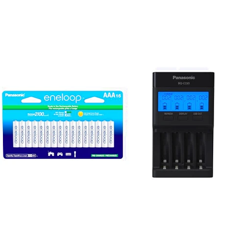 Panasonic BK-4MCCA16FA eneloop AAA 2100 Cycle Ni-MH Pre-Charged Rechargeable Batteries & BQ-CC65AKBBA Super Advanced eneloop pro and eneloop 4-Position Quick Charger