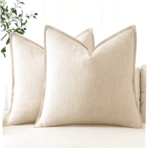 MIULEE Decorative Linen Pillow Covers 18x18 Inch Natural Beige ​Boho Farmhouse​ ​Neutral Couch Throw Pillows for Bed Pack of 2 Accent Pillowcase Spring Modern Sofa Cushion Livingroom Home Decor