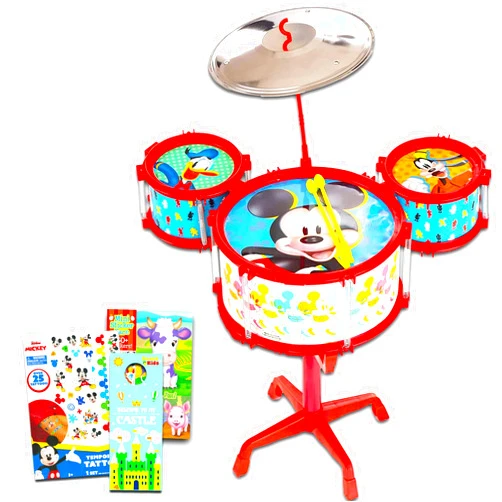 Mickey Mouse Toy Drum Set for Kids - Bundle With Music Set, Tattoos | Musical Toys for Toddlers, Boys, Girls