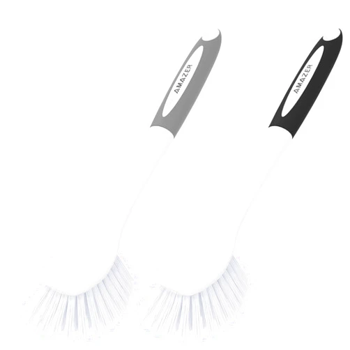 Amazer Dish Brush, 2 Pack Dish Scrubber with Handle, Kitchen Dishwashing Brushes, Scrub Brush with Stiff Bristles for Cleaning, Sink, Pots, Pans (Black+Grey)