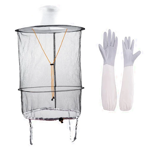 HunterBee 2 in 1 Beekeeping Beekeeper hat and bee Gloves Insect Bug Mosquito Netting mesh hat bee Keeper Veil Hood hat Costumes for Men Women White