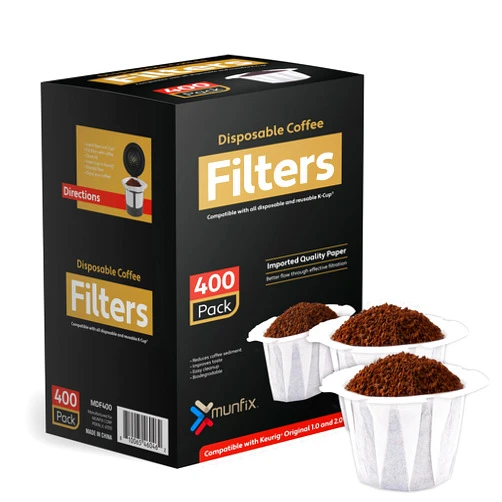 Munfix Disposable Coffee Filters, 400 Count Paper Coffee Filter for Keurig Brewers Single Serve 1.0 and 2.0 Compatible with All Brands Reusable K Cup Filter, White