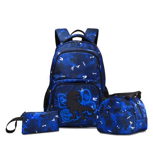 CBOALOGR kids Backpacks School BookBag Set for Boys 3 Years Up 17 inch Multifunctional Cute Large Capacity Bookbag Set （Black Dinosaur Fossil）