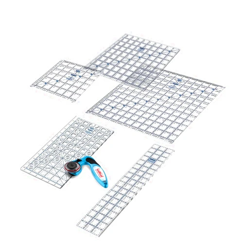 The Grace Company TrueCut Quilting Ruler & Rotary Cutter Bundle | 5 Quilting Rulers | 45mm My Comfort Rotary Cutter | 6.5