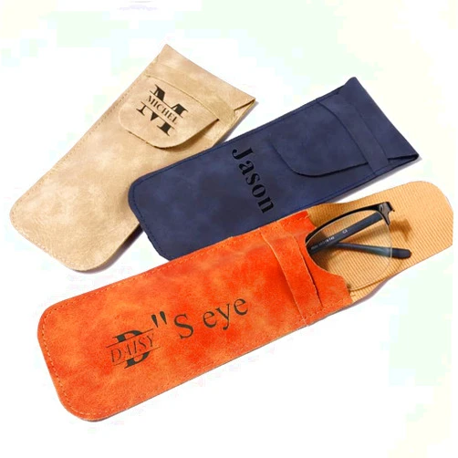 KIILOMP killomp Personalized Soft Glasses pouch With Clip Engrave name Leather Eyeglasses Pouch Custom Glasses Holder for Men Women 3pcs