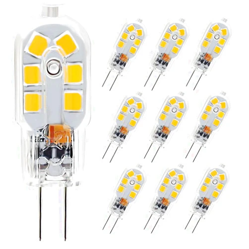 SumVibe G4 LED Bulb, 20W Halogen Bulb Replacement, 2 Watt G4 Bulbs Bi-Pin Base, AC/DC 12 Volt Warm White 3000K, Non-Dimmable, 10-Pack