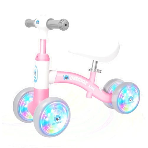 CAEEDOX Colorful Lighting Baby Balance Bike, Toys for 1 Year Old Girl Gifts, 10-36 Month Toddler Balance Bike, No Pedal, 4 Silence Wheels, Children's First Ride-on Toy, Birthday Gift for Girls