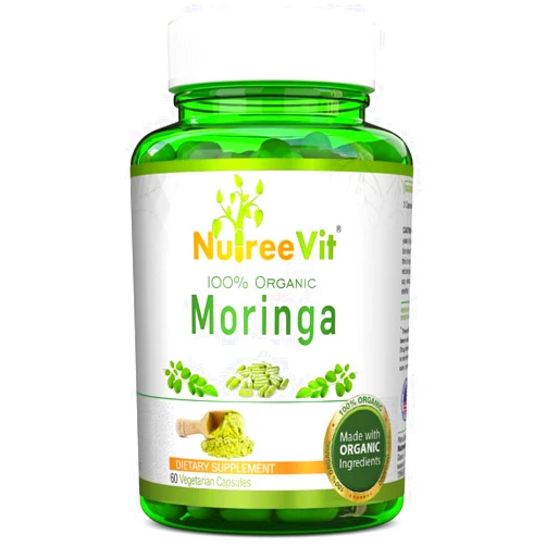 NutreeVit 100% Organic Moringa Capsules - 60 Count Bottle