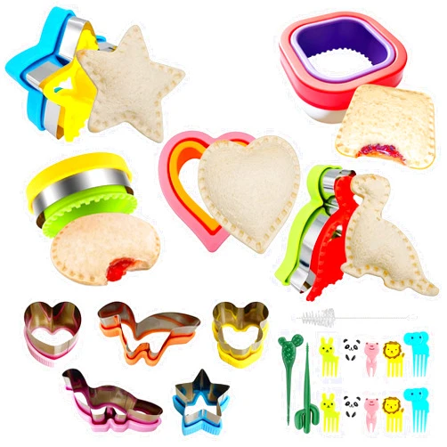 KRLIFCSL Sandwich Cutter and Sealer Set for Kids, Cookie Cutters Vegetable Fruit Biscuit Cutters for Baking,Dinosaur,Heart,Square,Circle & Star Shapes, DIY Cookie Cutters Gifts (23 Pcs)
