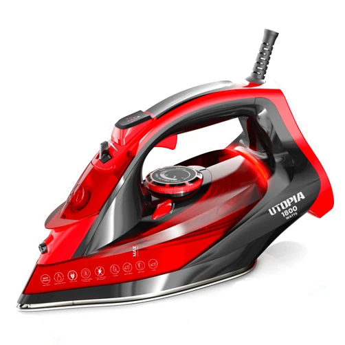 Utopia Home Steam Iron for Clothes - Non-Stick Soleplate - 1800W Clothes Iron - Adjustable Thermostat Control, Overheat Safety, Variable Steam Control, Auto-Off, Self-Clean, 8 Feet Cord (Black/Red)