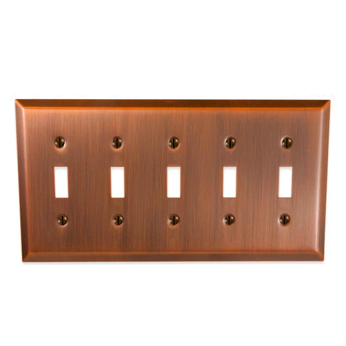 Amerelle Century Quintuple Toggle Steel Wallplate in Antique Copper