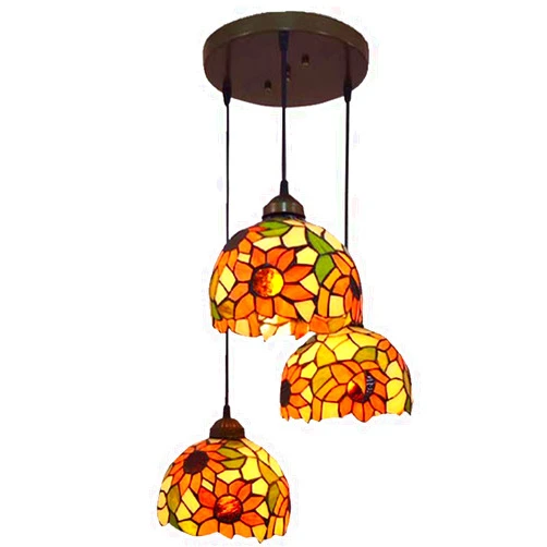 DOnhek Tiffany Style Chandelier Ceiling Lamps,Idyllic Art Sunflower 3-Heads Hanging Pendant Light Fixture,Used for Used in Restaurants, Cafes