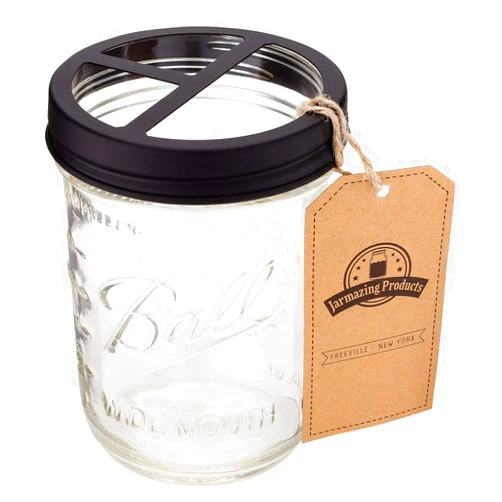 Jarmazing Products Mason Jar Toothbrush Holder – Black – with 16 Ounce Ball Mason Jar – Made from Rust-Proof Stainless Steel