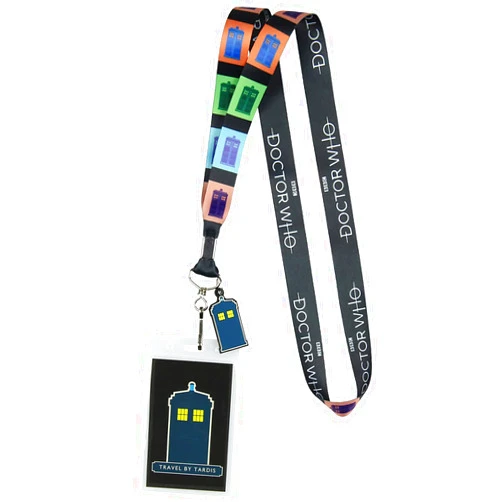 Surreal Entertainment Doctor Who Lanyard ID Badge Holder Pop Art Travel By Tardis Lanyard w/ Rubber Charm Black / One Size