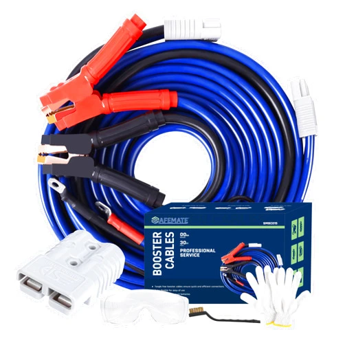 SAFEMATE 00 Gauge 30 FT Heavy Duty Jumper Cables - 1500Amp Booster Jumper Cable for Car, SUV and Trucks Battery - Quick Connect, Blue