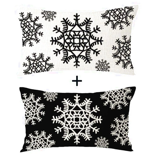 GAWEKIQE Set of 2 Merry Christmas Snowflake Black Best Gift for Holiday Lumbar Cotton Linen Decorative Throw Pillow Cover Cushion Case for Family Bed Sofa Outdoor 12x20inches (Black2)