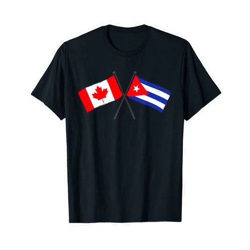 Cuba Flag Designs Proud Cuban Roots Canada Cuba Crossed Flags Canadian Cuban Heritage T-Shirt