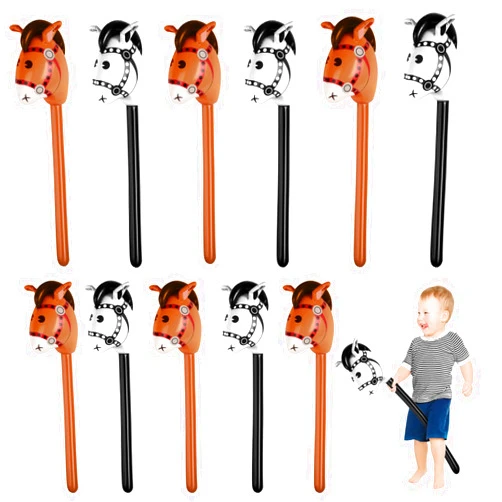PEUTIER 12pcs Inflatable Stick Horse, Horse Head Stick Balloon Inflatable Horse Stick Toy for Theme Birthday Party Home Decoration Supply (Black, Brown)