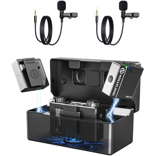 HollyView Hollyland Lark 150 Wireless Lavalier Microphone with Charging Case, Lapel Mic with 3 Audio Modes, 18H Battery, 330ft (100m) Range, 5ms Latency, Compatible with Camera, Android, PC, Black