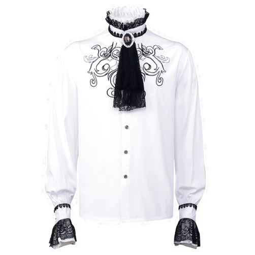 Nenahot Mens Victorian Steampunk Shirt Medieval Costume Lace Embroidery Renaissance Shirts Gothic Pirate Shirt
