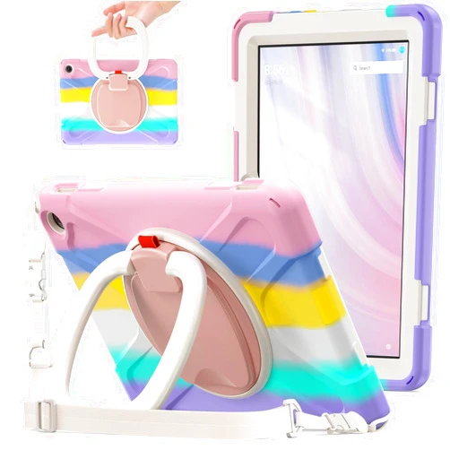 PboyiqiS Heavy Duty Case for Fire HD 10 Tablet Case (13th Generation, 2023 Release), Shockproof Protective Rugged Case with 360 Rotating Stand,Carrying Shoulder Strap, Rainbow