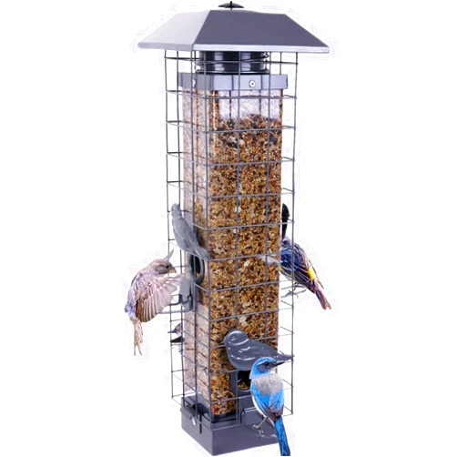 Henzavk Bird Feeder for Outside, Metal Squirrel Proof Bird Feeders for Outdoors Hanging, 4 Ports Perches, Large Capacity