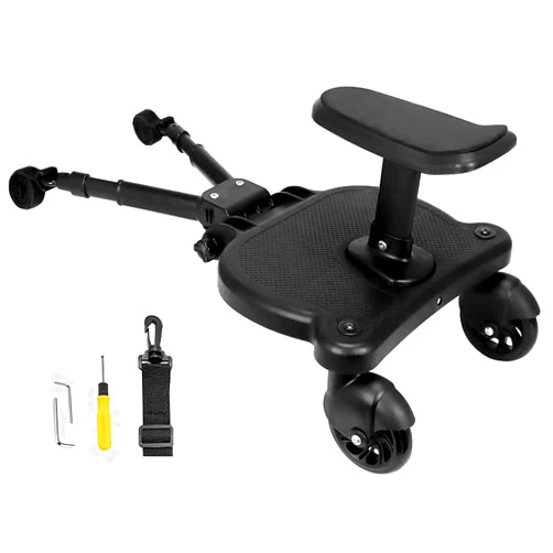 Leefngsun Universal Stroller Board Buggy Board with Detachable Seat, Stroller Glider Board Suitable for Most Brands of Strollers, Stroller Standing Board, Holds Children Up to 55lbs (Black)
