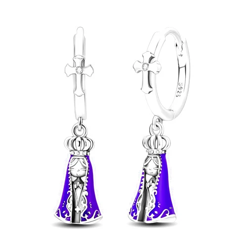 Hapour 925 Sterling Silver Huggie Earrings for Women,Dangle Earrings with Virgin Mary Charms,Huggies Hoop Dangle Drop Earring,Hypoallergenic Halloween Earrings Handmade Jewelry
